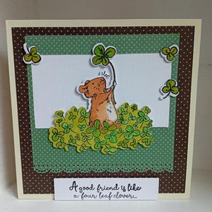 Carte artisanale "A good friend is like a four leaf clover" Fait-main