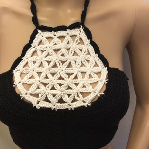 Crochet Festival Halter Top - dreamaker panel, adjustable sizes with tie back