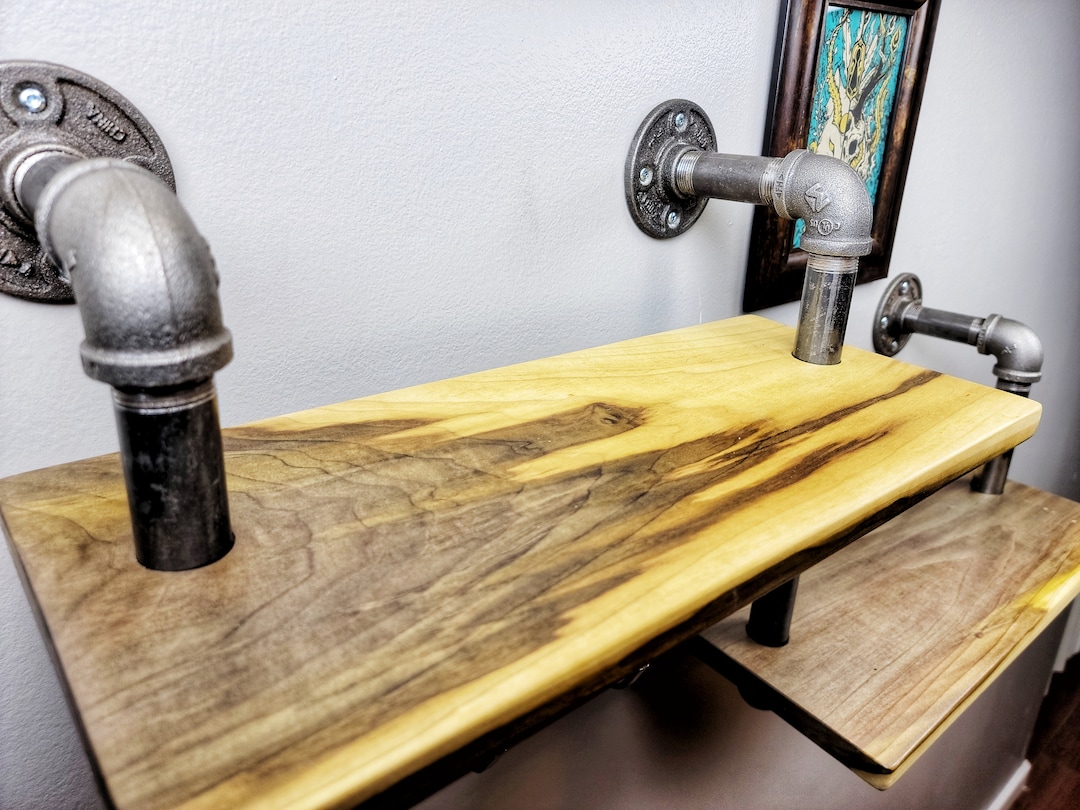 Poplar and Black Iron Pipe Shelves Rustic Farmhouse Wall Etsy