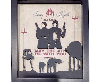 8X10 May The Fourth Be With You 3D Shadowbox | 4 Year Anniversary Gift | Star Wars Couple | Husband Anniversary Gift | Couple's Wedding Gift