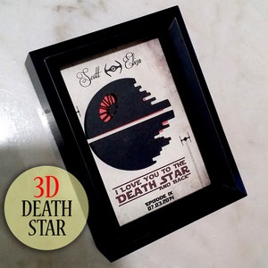 Personalized Fiance Gift, 5X7 3D Floating Death Star Anniversary Gifts For Boyfriend | Nerdy Wedding Gift For Men | Paper Anniversary