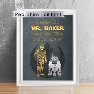 8x10 Unframed Foil Star Wars R2D2 C3P0 Gift | Gift For Doctor | Military Gift | Teacher Appreciation Gift | New Teacher | Back to School