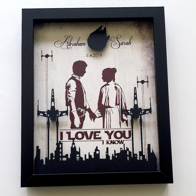 3D Star Wars Birthday Gift For Boyfriend Girlfriend 8X10 Nerdy Husband Wife Anniversary Gift I Love You I Know Couples Wedding Gift Holding Hands