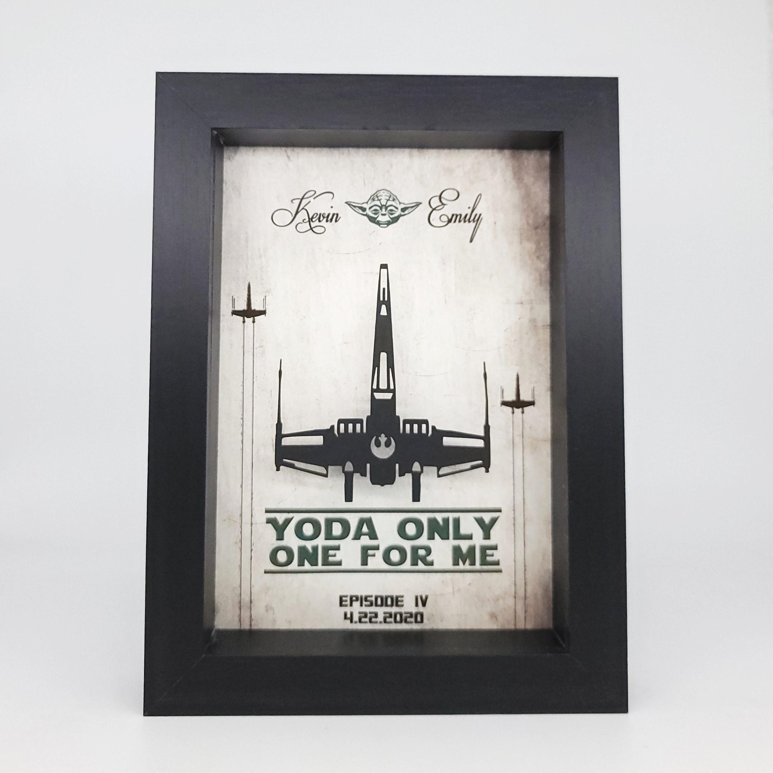 5X7 Star Wars Yoda Shadow Box, Birthday Gift For Wife, 1st, 5th, 10th Anniversary Gift, Gift For Her, Wedding Gift, Nerdy Couple's Gift