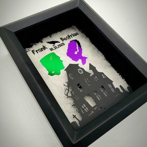 5X7 Halloween Wedding Anniversary Gift | Frankenstein and Bride Of Frankenstein 3D Shadow Box | Haunted House Gift | Halloween Couple