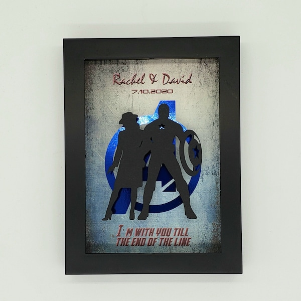 5"x 7" Shadow Box Personalized Captain America and Peggy Carter | Marvel Anniversary Gift For Him | Avengers Birthday Day Gift For Boyfriend