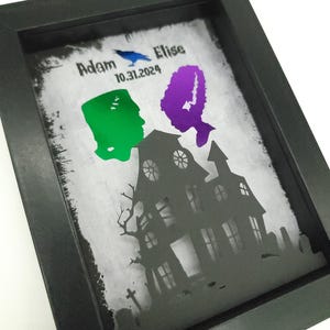 5X7 Halloween Decoration | Halloween Wedding Gift | Frankenstein and Bride Of Frankenstein 3D Shadow Box | Haunted House | Gift For Wife