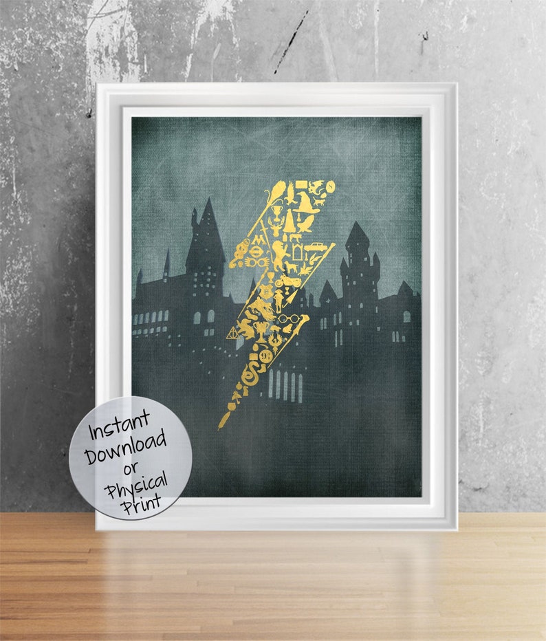 Harry Potter Symbol Print 3 Sizes With Faux Gold Texture Etsy