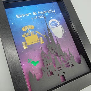 Personalize Gift For Couple, 3D Disney Castle Wedding Gift, Husband Anniversary Gift, 5&quot;X7&quot; Wall-E and Eve Anniversary Gifts For Her