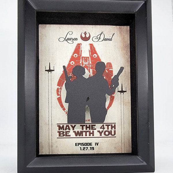 May The 4th Be With You 3D Shadowbox | 5X7 Floating Silhouettes, May 4th Wedding Gift | Husband Gift | Gift For Him | Gift For Boyfriend