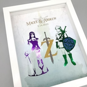 Real Foil Legend of Zelda Gift Print | 8&quot;X10&quot; Unframed Link And Zelda Print | Gamer Boyfriend | Girlfriend Birthday Gift | Gift For Her