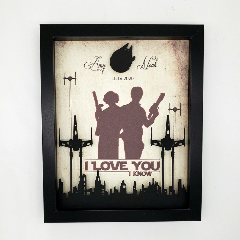 3D Star Wars Birthday Gift For Boyfriend Girlfriend 8X10 Nerdy Husband Wife Anniversary Gift I Love You I Know Couples Wedding Gift Holding Blasters