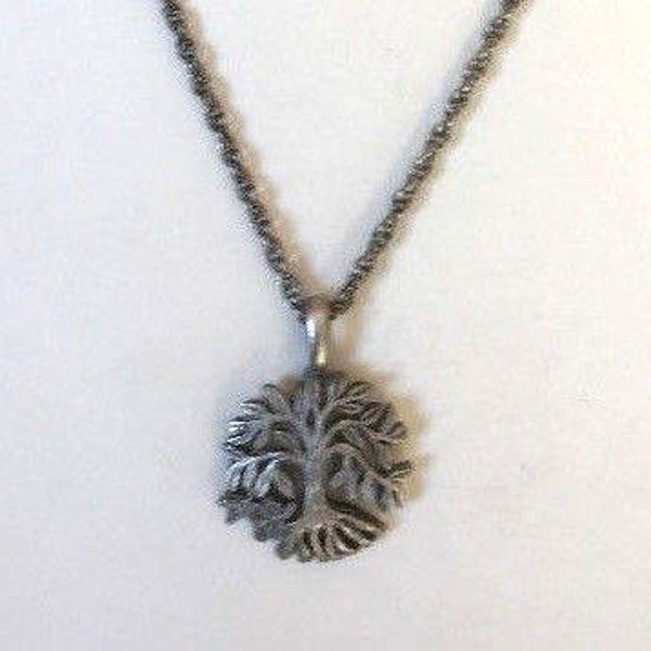 New Tree of Life Growth and Strength Symbol Religious Family Jewelry Pewter Pendant Silver Necklace w 20" inches Rope Chain Reclaimed Metal