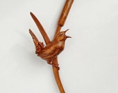 Bird Wood Carving, Marsh Wren, Hand Carved Wall Sculpture, Lodge, CABIN, Log home decor, Rustic Tree Spirit, One of a kind