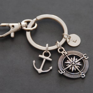 Porte-clés boussole en argent personnalisé Porte-clés initial Cadeau homme Cadeau unisexe Porte-clés pour homme Accessoire pour homme