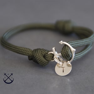 Pick your Colour Small Personalised Silver Anchor bracelet Mens & Womens Nautical Rope Bracelet Gift for her and him Unisex gift