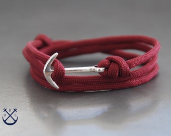 Pick your Colour Silver Minimalist Anchor Bracelet, Burgundy Rope Bracelet, Mens & Womens Bracelet, Gift for her, Gift for him, Unisex gift