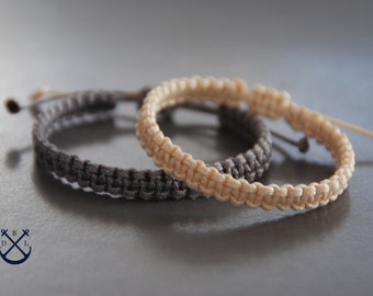Couple Bracelets, Macrame Knot Bracelets - Set of 2 Waxed Cord Bracelets - His Her Cotton Bracelet, Matching Bracelets, Mens Womens, Macrame