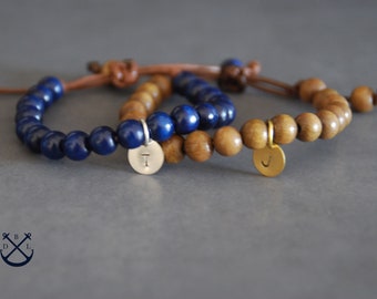 PersonalISED His & Hers Wooden Bead Bracelets, Ensemble de 2 Bracelets, Bracelets femme homme, Cadeau de couples, Bracelet couples, Bijoux de couples