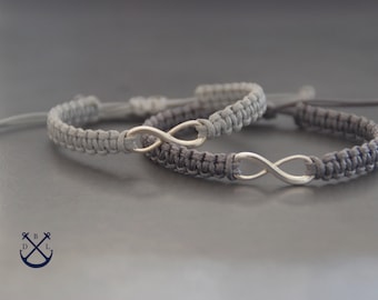 Couple Bracelets Infinity Macrame Bracelets - Set of 2 Waxed Cord Bracelets - His Her Cotton Bracelet Matching Bracelets Mens Womens