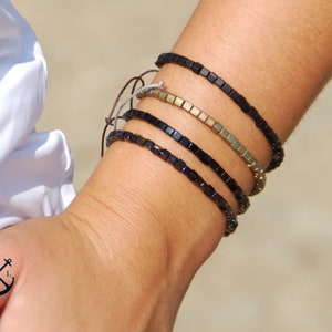 Pick your Colour SQUARE Bead Bracelet - Waxed Cord Bracelets- His Her Cotton Bracelet Unisex Bracelet Mens Womens Macrame