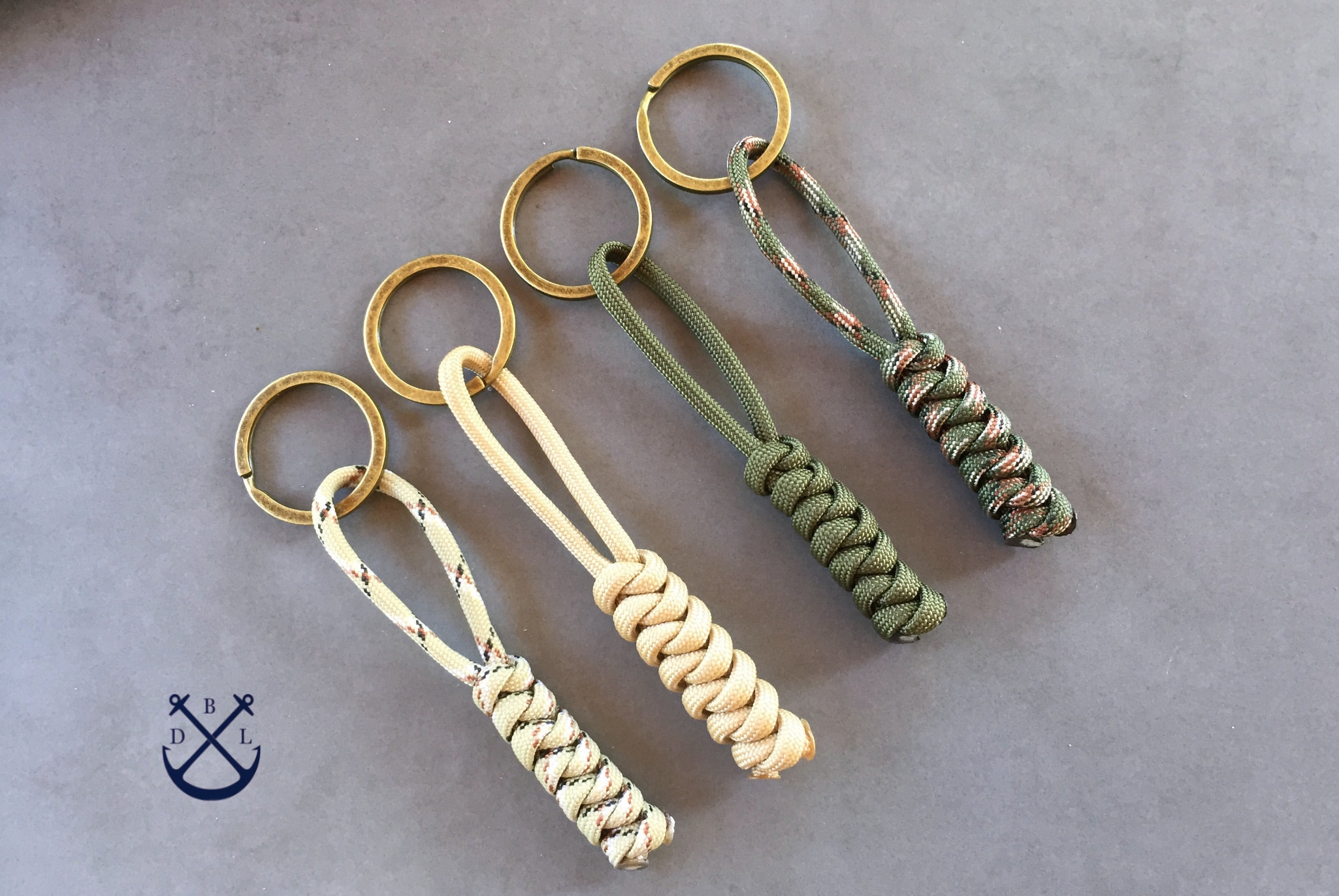 Keychain Less Thread Pick Your Colour Minimalistic Knotted Keychain BRONZE Keyring Paracord ...