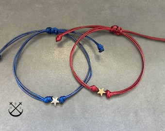 Delicate Couple Bracelets 2 STAR Bracelets - Set of 2 Waxed Cord Bracelets - His Her Cotton Bracelet Matching Bracelets Mens Womens