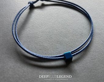 Blue Hematite Minimalist Bracelet for Men Women, Thin Bead Bracelet Handmade Boho Summer Jewelry, Waterproof Cotton Bracelet Gift for Her