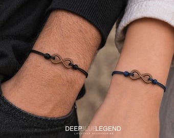 Set of 2 Wallnut Infinity Bracelets for Couples and Friendship Gift, Adjustable Matching Bracelet, Gift for Girlfriend Anniversary Bestie