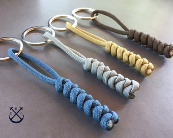Pick your Colour Minimalistic Knotted Keychain SILVER Keyring Paracord Keychain Gift for Him Gift for Her Unisex Gift