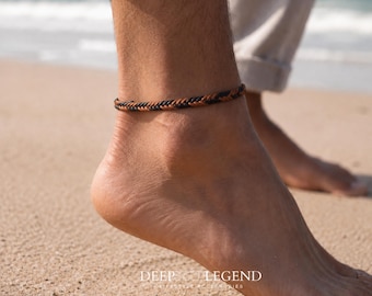 Brown and Black Fishtail Anklet / Bracelet Macrame Knotted Bracelet - Waxed Cotton Ankle Bracelet -  Mens Womens Gift