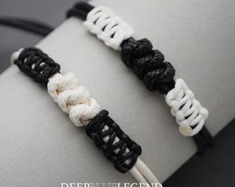 Set of 2 Matching Waterproof Surfer Bracelets Friendships Black White Personalized Couple Braided Bracelets Custom Gift for BF GF BFF