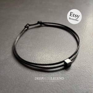 Schwarzer Hämatit Minimalist Armband für Männer Frauen, dünnes Perlenarmband handgemachter Boho Sommer Schmuck, wasserdichtes Baumwolle Armband Geschenk für Sie