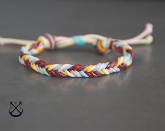 Colourful Fishtail Anklet / Bracelet Macrame Knotted Bracelet - Waxed Cotton Ankle Bracelet -  Mens Womens Gift