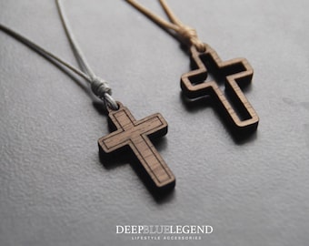 Gift Cross Necklace, Wooden Pendant Cross Necklace, Cross Pendant, Christian Gift for Him Her Catholic Custom Engraved Pendant