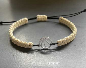 Handmade Silver Coloured BasketBall Bracelet, Custom Macrame Accessory, Adjustable Sports Jewelry, Gift For Basketball Player