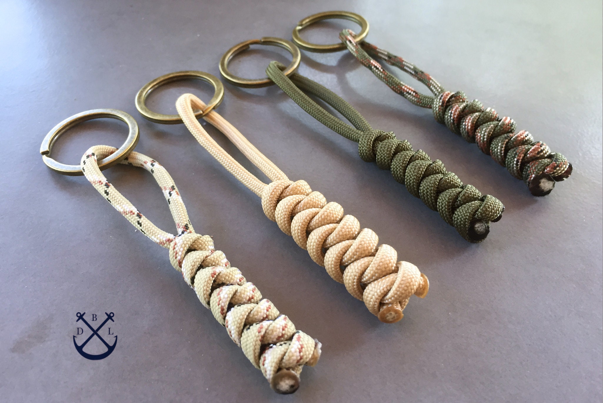 Keychain Less Thread Pick Your Colour Minimalistic Knotted Keychain BRONZE Keyring Paracord ...