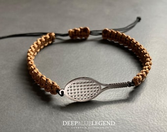 Handmade Silver Tennis Bracelet, Custom Macrame Bracelet, Adjustable Sports Jewelry, Gift For Tennis Player, Minimalist Cord Bracelet