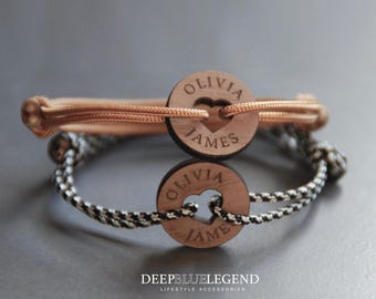 Pulseiras personalizadas combinando para casais e amigos, conjunto de 2 pulseiras de madeira com nomes personalizados, presente para namorado/namorada, presente de aniversário.