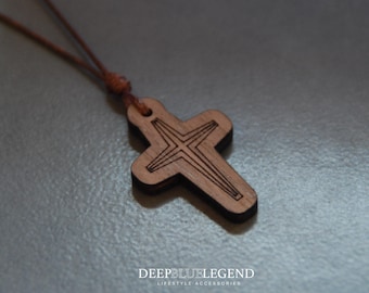 Wooden Cross Pendant Necklace, Christian Jewelry Gift for Him Her, Rustic Faith Necklace, Engraved Religious Catholic Crosss Pendant Gift