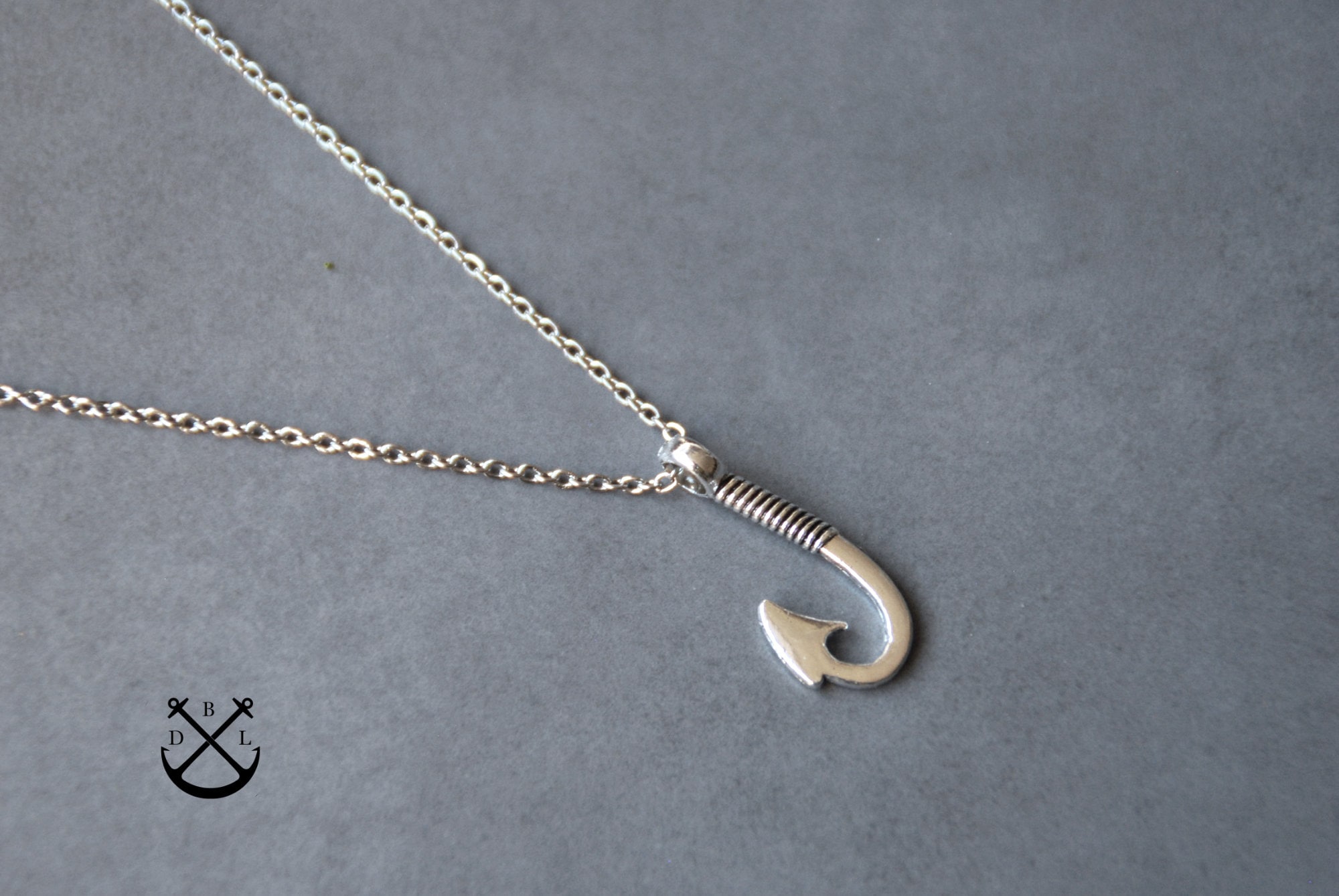 Antique Silver Fishhook Necklace for Men Boho Necklace for Men Stainless Steel Men's Gift Jewelry for Men Accessory for Men, image size:2000x1339