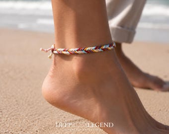 Colourful Fishtail Anklet / Bracelet Macrame Knotted Bracelet - Waxed Cotton Ankle Bracelet -  Mens Womens Gift