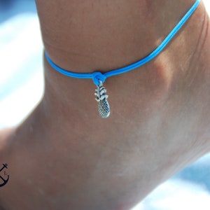 Silver Pineapple Anklet - Waxed Cord Ankle Bracelets- His Her Cotton Anklets Unisex Anklets Mens Womens Macrame Surfer Ankle Bracelets