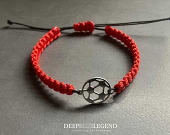 Football Charm Bracelet, Handmade Minimalist Sports Jewelry, Adjustable Cord Bracelet, Gift For Soccer Lovers, Men's Sports Jewelry