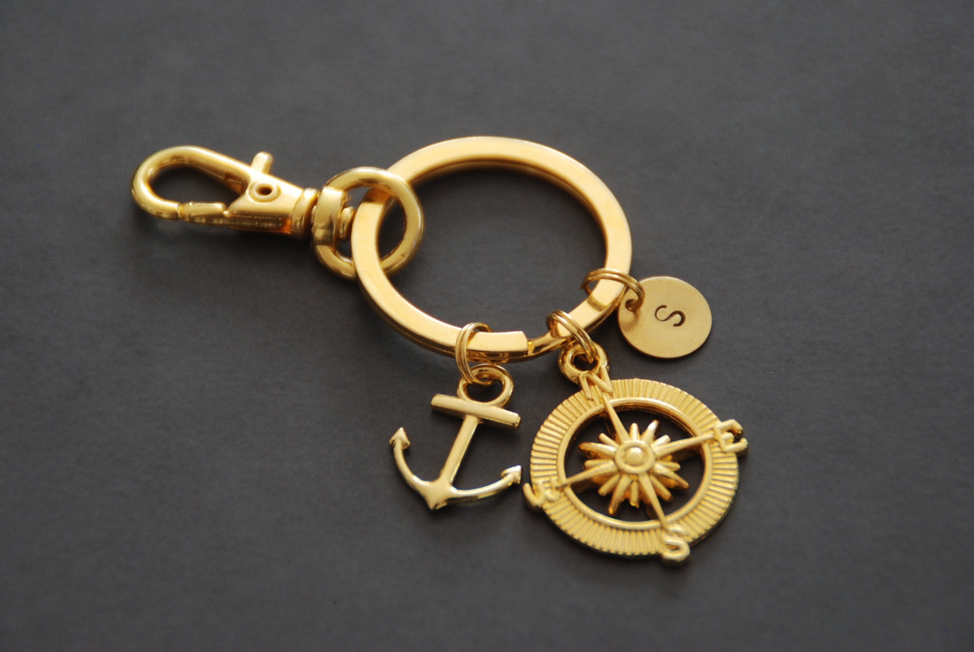Honbay 2PCS Metal Anchor Keychains Rhinestone Nautical Key