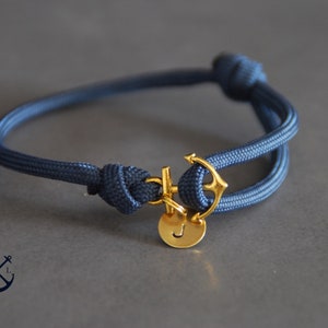 Pick your Colour Small Personalised Gold Anchor bracelet, Rope Bracelet, Mens & Womens Nautical Bracelet, Gift for her and him, Unisex gift