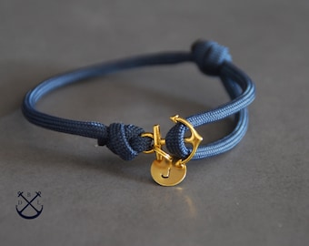 Pick your Colour Small Personalised Gold Anchor bracelet Rope Bracelet Mens & Womens Nautical Bracelet Gift for her and him Unisex gift