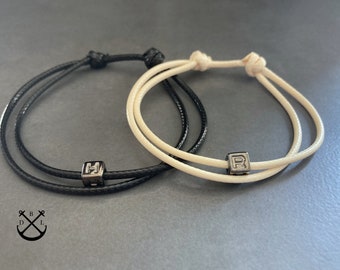 Personalised His and Hers Dark Grey/Gun Metal Initial Bracelets Set of 2 Bracelets Mens Womens Bracelets Couples Gift Bracelet Love Bracelet