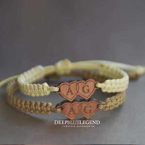 Personalized Initial Bracelets for Couples, Set of 2 Adjustable Matching Custom Bracelets, Valentine Anniversary Friendship Gift for Him Her