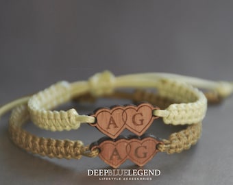 Personalized Initial Bracelets for Couples, Set of 2 Adjustable Matching Custom Bracelets, Valentine Anniversary Friendship Gift for Him Her